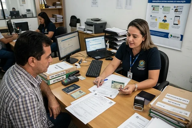 Despachante ajudando um cliente na renovação da CNH em Jaboatão dos Guararapes.